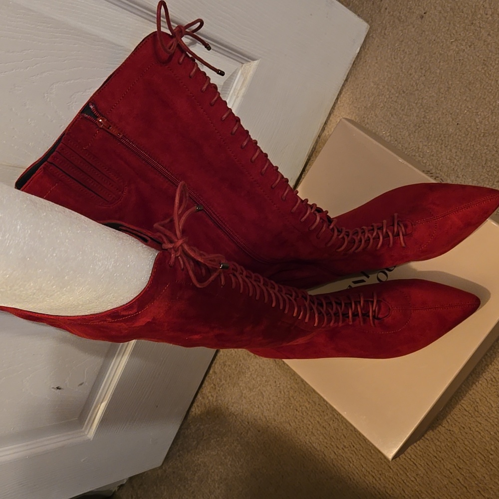 Comfortview Marni Red Lace-Up Women's Boots, Size 10W, Fits Wide Calf